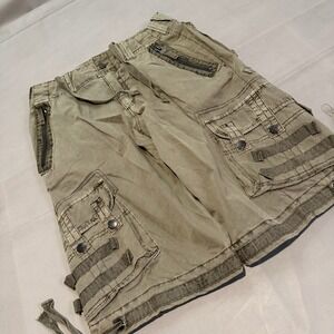 Y2K Gorpcore Skate Olive Pocket Cargo Short Men Baggy Earthtone Grunge-32x13